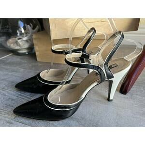 CAROLE LITTLE Leather Designer Pointed Toe Slingback Heels CAITLYN Stiletto 8 M